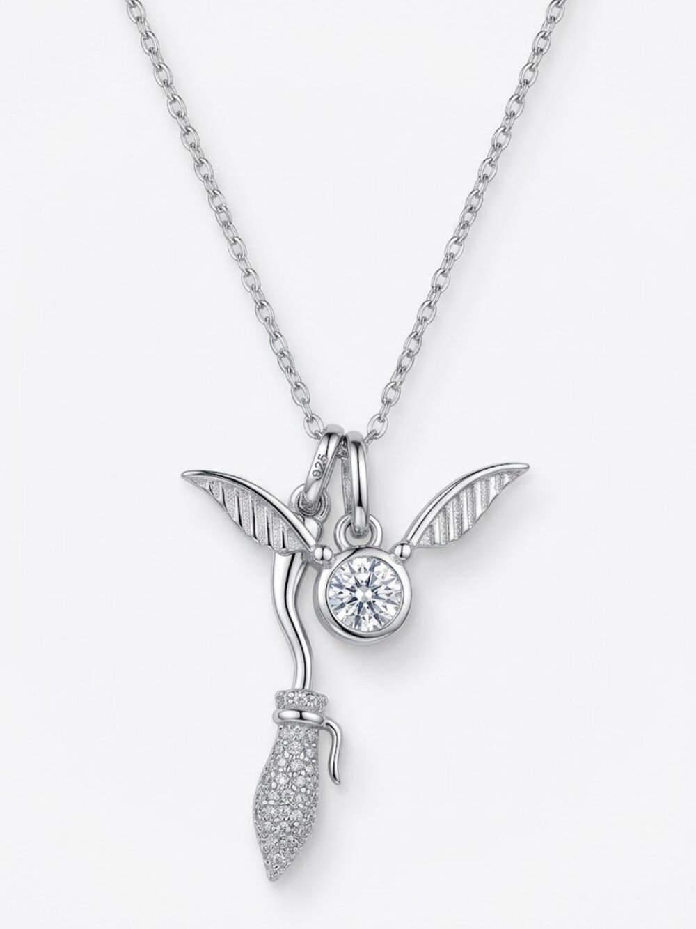 Harry Potter Quidditch Nimbus 2000 Golden Snitch Necklace, 925 Sterling Silver